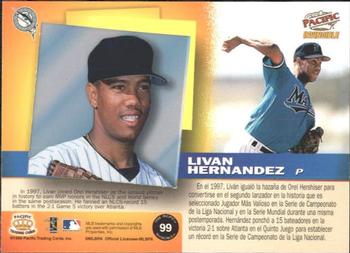 1998 Pacific Invincible #99 Livan Hernandez Back