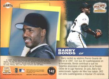 1998 Pacific Invincible #142 Barry Bonds Back