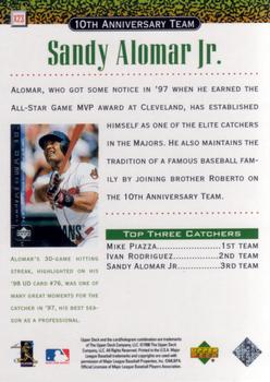1999 Upper Deck - 10th Anniversary Team #X23 Sandy Alomar Jr.  Back