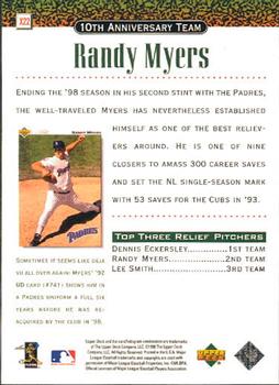 1999 Upper Deck - 10th Anniversary Team #X22 Randy Myers  Back