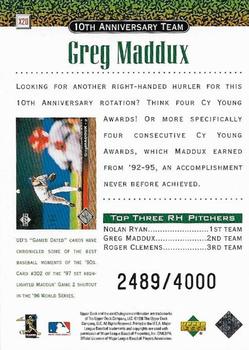 1999 Upper Deck - 10th Anniversary Team Double #X20 Greg Maddux  Back