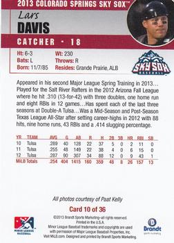 2013 Brandt Colorado Sky Sox #10 Lars Davis Back
