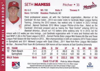 2013 Brandt Memphis Redbirds #13 Seth Maness Back