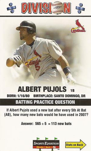 2008 Sports Equation Math Learning Cards: Multiplication & Division #18 Albert Pujols Front