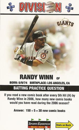 2008 Sports Equation Math Learning Cards: Multiplication & Division #24 Randy Winn Front