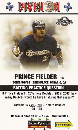 2008 Sports Equation Math Learning Cards: Multiplication & Division #25 Prince Fielder Front