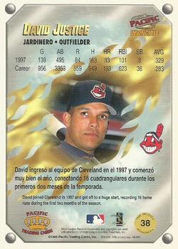 1998 Pacific Invincible - Gems of the Diamond #38 David Justice Back