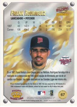 1998 Pacific Invincible - Gems of the Diamond #67 Frank Rodriguez Back