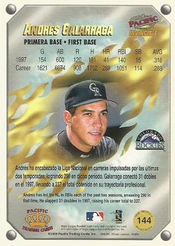 1998 Pacific Invincible - Gems of the Diamond #144 Andres Galarraga Back