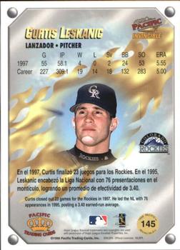 1998 Pacific Invincible - Gems of the Diamond #145 Curtis Leskanic Back