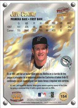 1998 Pacific Invincible - Gems of the Diamond #154 Jeff Conine Back