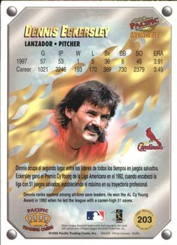 1998 Pacific Invincible - Gems of the Diamond #203 Dennis Eckersley Back