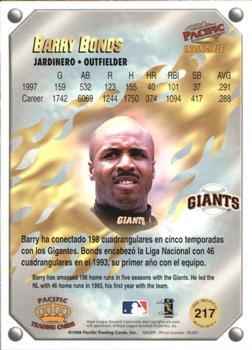 1998 Pacific Invincible - Gems of the Diamond #217 Barry Bonds Back