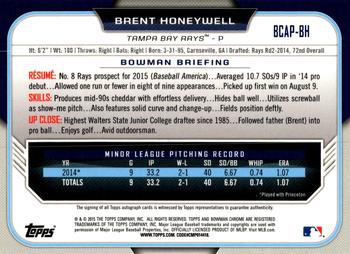 2015 Bowman Chrome - Prospect Autographs #BCAP-BH Brent Honeywell Back
