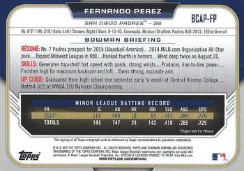 2015 Bowman Chrome - Prospect Autographs #BCAP-FP Fernando Perez Back