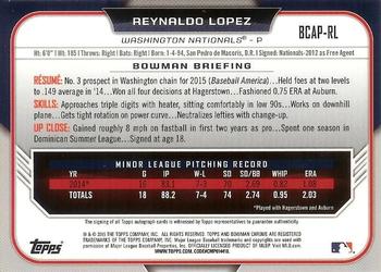2015 Bowman Chrome - Prospect Autographs #BCAP-RL Reynaldo Lopez Back