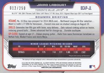 2015 Bowman Chrome - Prospect Autographs Purple Refractors #BCAP-JL Jairo Labourt Back