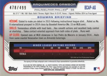 2015 Bowman Chrome - Prospect Autographs Refractors #BCAP-AG Arquimedes Gamboa Back