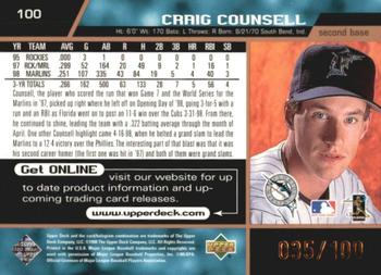 1999 Upper Deck - Exclusives Bronze #100 Craig Counsell  Back