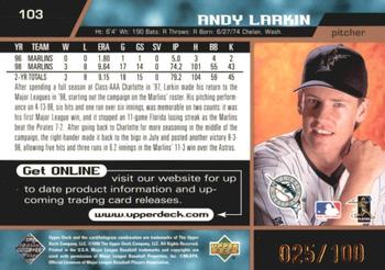 1999 Upper Deck - Exclusives Bronze #103 Andy Larkin  Back