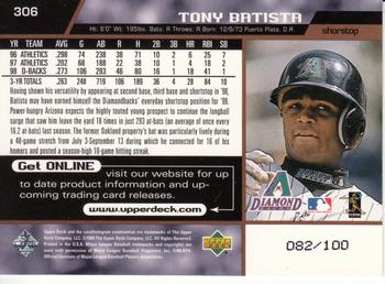 1999 Upper Deck - Exclusives Bronze #306 Tony Batista  Back