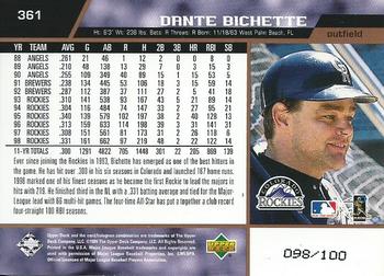 1999 Upper Deck - Exclusives Bronze #361 Dante Bichette  Back