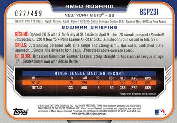 2015 Bowman Chrome - Prospects Refractors #BCP231 Amed Rosario Back