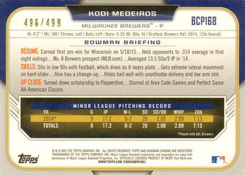 2015 Bowman Chrome - Prospects Refractors #BCP168 Kodi Medeiros Back