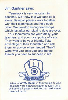 1989 Milwaukee Brewers Police - Caledonia PD #NNO Jim Gantner Back