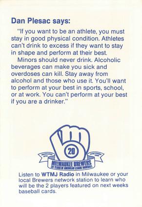 1989 Milwaukee Brewers Police - Caledonia PD #NNO Dan Plesac Back