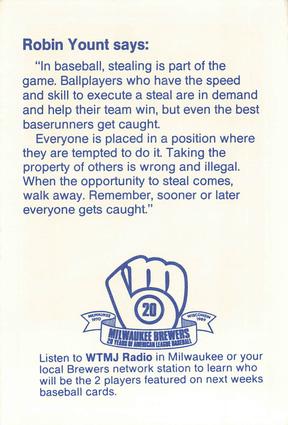 1989 Milwaukee Brewers Police - Caledonia PD #NNO Robin Yount Back