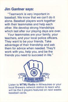 1989 Milwaukee Brewers Police - Village & Town of East Troy Police Depts. & State Bank of East Troy #NNO Jim Gantner Back