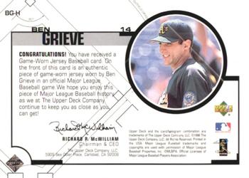 1999 Upper Deck - Game Jerseys (Series One) #BG-H Ben Grieve Back
