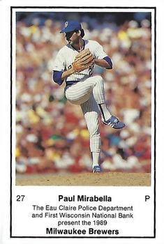 1989 Milwaukee Brewers Police - Eau Claire PD and First Wisconsin National Bank #NNO Paul Mirabella Front