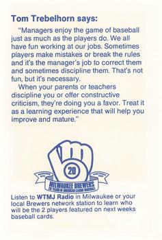 1989 Milwaukee Brewers Police - Grafton Police Department and McDonald's of Grafton #NNO Tom Trebelhorn Back
