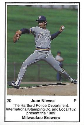 1989 Milwaukee Brewers Police - Hartford Police Department, International Stamping Co. and Local 152 #NNO Juan Nieves Front