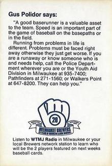 1989 Milwaukee Brewers Police - Lebanon #NNO Gus Polidor Back