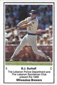 1989 Milwaukee Brewers Police - Lebanon #NNO B.J. Surhoff Front