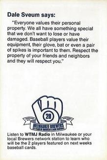 1989 Milwaukee Brewers Police - Lebanon #NNO Dale Sveum Back