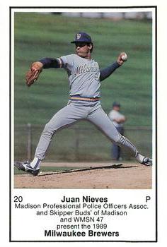 1989 Milwaukee Brewers Police - Madison Prof PO Assoc, Skipper Buds of Madison and WMSN 47 #NNO Juan Nieves Front