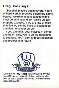 1989 Milwaukee Brewers Police - Oshkosh Police Department and The Oshkosh Noon Kiwanis #NNO Greg Brock Back