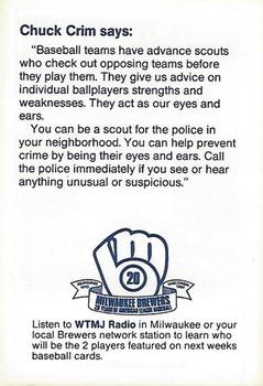 1989 Milwaukee Brewers Police - Oshkosh Police Department and The Oshkosh Noon Kiwanis #NNO Chuck Crim Back
