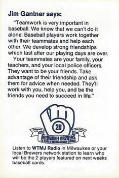 1989 Milwaukee Brewers Police - Oshkosh Police Department and The Oshkosh Noon Kiwanis #NNO Jim Gantner Back