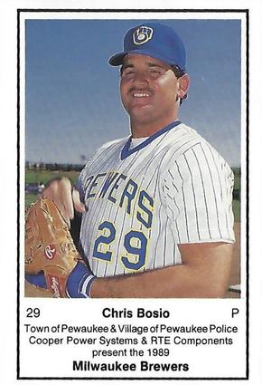 1989 Milwaukee Brewers Police - Town of Pewaukee & Village of Pewaukee Police, Cooper Power Systems & RTE Components #NNO Chris Bosio Front