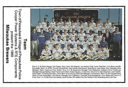 1989 Milwaukee Brewers Police - Town of Pewaukee & Village of Pewaukee Police, Cooper Power Systems & RTE Components #NNO Milwaukee Brewers Team Photo Front
