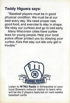 1989 Milwaukee Brewers Police - Portage County Deputy Sheriff's Association #NNO Teddy Higuera Back