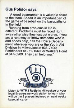 1989 Milwaukee Brewers Police - Portage County Deputy Sheriff's Association #NNO Gus Polidor Back