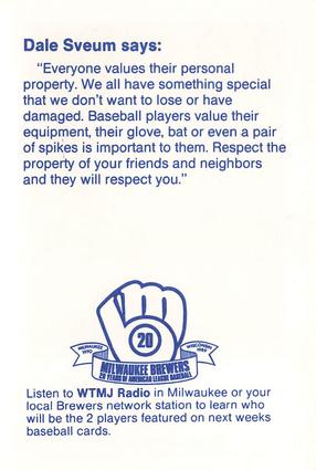 1989 Milwaukee Brewers Police - Viroqua Police Department #NNO Dale Sveum Back