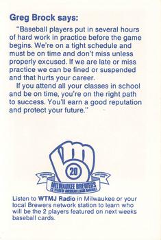 1989 Milwaukee Brewers Police - Waukesha County Sheriff's Department (Crime prevention division) #NNO Greg Brock Back