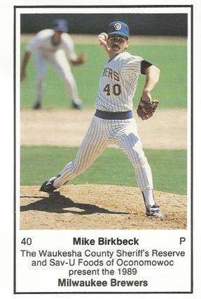 1989 Milwaukee Brewers Police - Waukesha County Sheriff's Reserve, Sav-U Foods Oconomowoc #NNO Mike Birkbeck Front